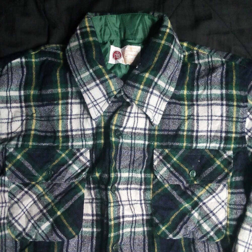 Vintage Sears Kings Road Plaid Flannel Wool Button Shirt